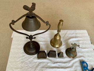 6 Antique Vintage Cast Iron Brass Farm Cow Bells Metal Cast Iron