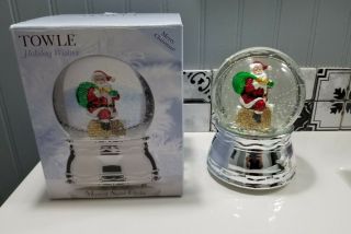 Towle Silversmiths Holiday Wishes Merry Christmas Musical Snow Globe Santa
