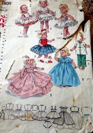 Great Vtg 1950s 8 " Doll Clothing Sewing Pattern