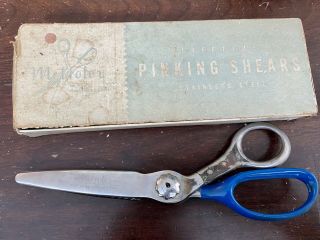 Vintage Pinking Sheers Metrology Patented Heavy Duty Stainless Scissors Usa