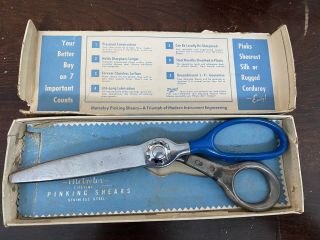 Vintage Pinking Sheers Metrology Patented Heavy Duty Stainless Scissors USA 2