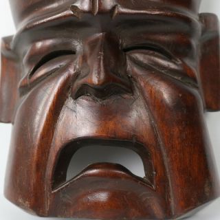Vintage Hand Carved Wooden Comedy Tragedy Tiki Masks Wall Art 3