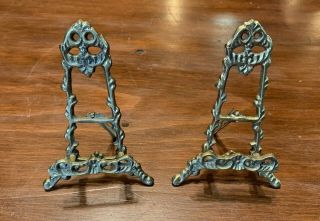 2 Vintage Miniature Brass Table - Top Painting Or Photo Easels
