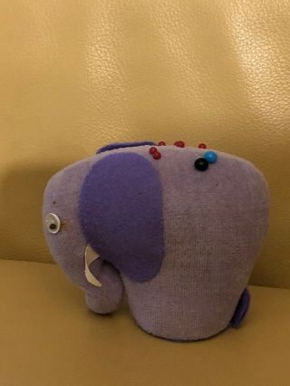 Vintage Purple Fabric Elephant Pin Cushion Made In Japan