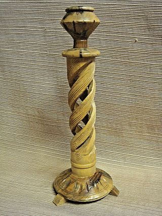 Ornate Pretty Hand Carved Olive Wood 8 " Spiral Candle Holder For Standard Taper