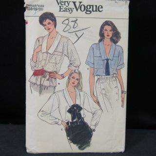 Very Easy Vogue Pattern 8888 Button Front Collared Shirt Sz 14 16 18 Cut Vtg 90s