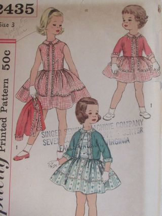 Darling Vtg 60s Simplicity 2435 Toddler Girls Dress & Jacket Pattern 3/22b Uc