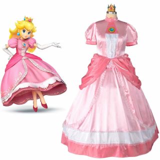 Princess Peach Plus Size Cosplay Costume Pink Punk Dress,  Crown,  Gloves