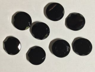 Set Of 8 Vintage Black Glass Faceted Buttons La Mode