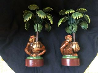 Petites Choses Metal Monkey Candle Holders Gold Basket & Palm Trees Set Of 2 Mcm