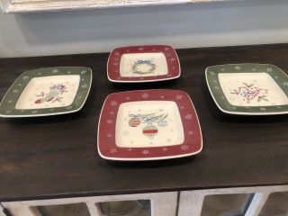 Longaberger Christmas All The Trimmings Snack Appetizer Plates Set Of 4 Euc