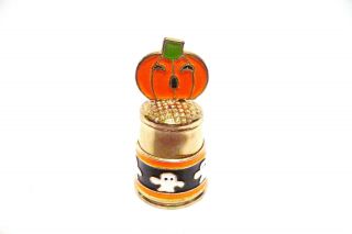 Thimble Vintage Brass & Enamel George Good Halloween W/jack - O - Lantern & Ghosts