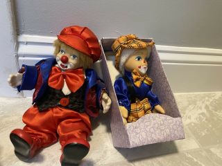 Circus Clown Doll With Ceramic/porcelain Painted Face Collectible Vintage Rare