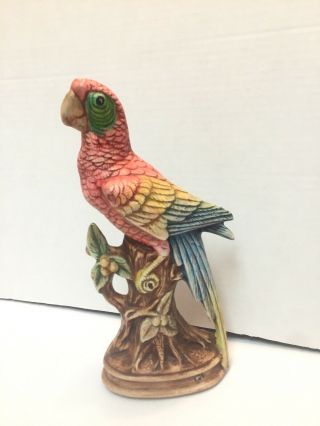Vintage Red Macaw Parrot Ceramic Figurine Statue Signed