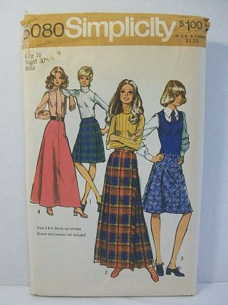 Simplicity Pattern 5080 Misses Sz 16 Waist 30 " Skirts 2 Lengths Pleated Bias Use
