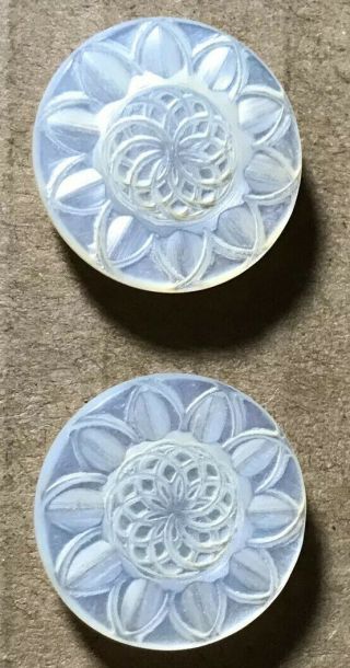 Pretty Vtg 2 Mother Of Pearl MOP Buttons w SUNFLOWER OR DAISY Carved Design 5/8” 2
