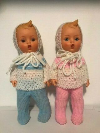 Vintage Goebel W.  Germany Set Of 2 Baby Dolls Rubber Face Pink And Blue