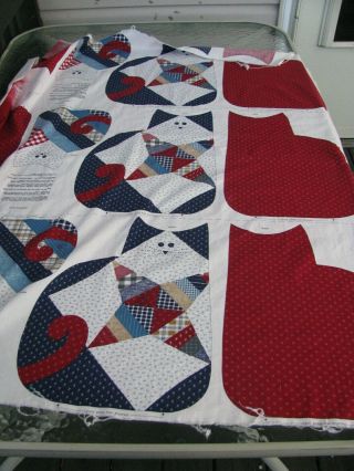 Vintage Vip Cranston Fabric Panel Calico Cats Cut Sew Stuff 3 Panels