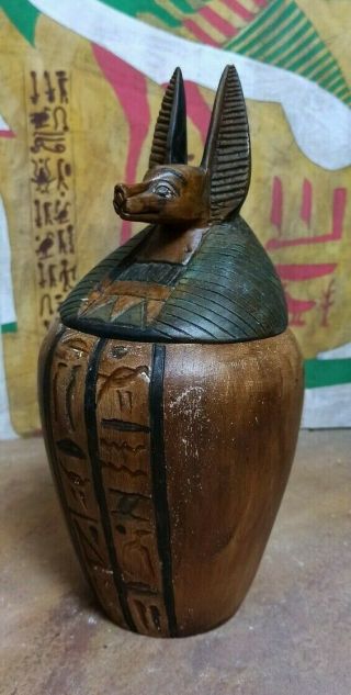 Large Canp Egyptian Antiques Anubis God Jakal Dog Statue Canopic Jar Model Stone