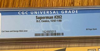 SUPERMAN 202 DC Comics 1968 CGC 9.  2 2