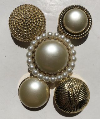 Set Of 5 Vintage Nony York Gold Tone Faux Pearl Button Covers