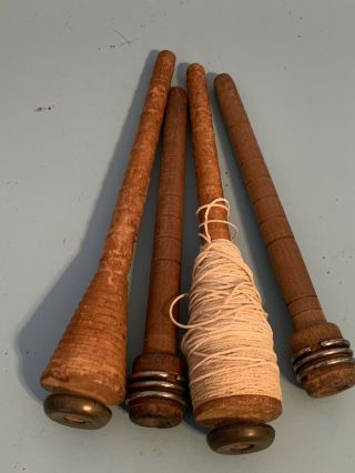 4 Vintage Antique Wood Textile Mill Industrial Yarn Spools Bobbin Spindles