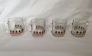 Vintage Christmas Trees Clear Glasses Eggnog Coffee Tea Mugs Cups Set Of 4