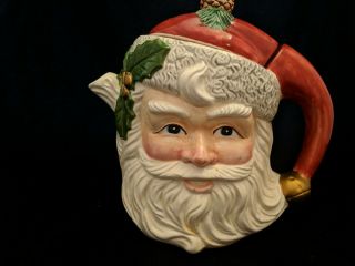 1993 Fitz & Floyd Omnibus Santa Claus Face 32 Oz.  Christmas Teapot Pinecone
