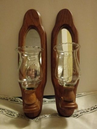 Vtg Home Interiors Mirrored Wood Wall Sconces/candle Votive Cup Holders