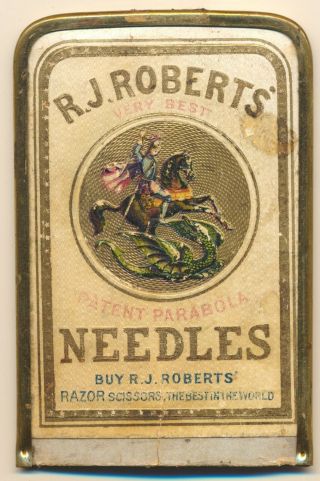 Antique 1866 R.  J Roberts Parabola Patent Parabola Needles Case Sewing Notions