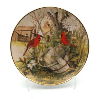 The Franklin " The Old Wooden Bucket " Cardinal Hand Painted Plate 8 Inch