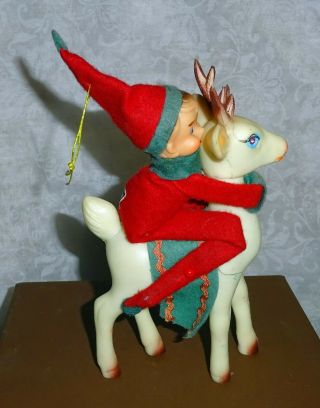 Vintage 50s 60s Celluloid Plastic Christmas Reindeer Knee - Hugger Pixie Elf