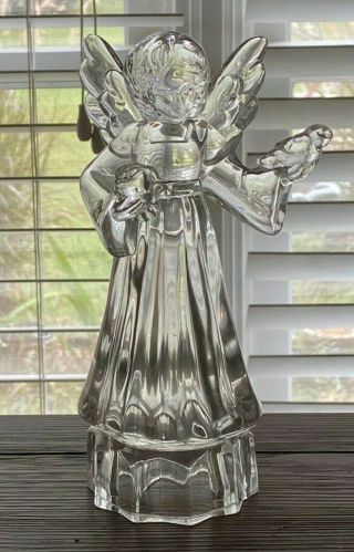 Vintage Mikasa Clear Crystal Glass Angel Figurine / Statue Holding Birds Doves