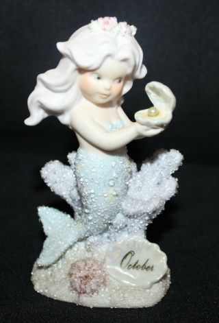 1994 Enesco Coral Kingdom Opal October Mermaid Shimmer Stone Figurine 137413