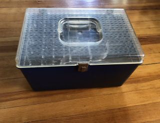 Vintage Wil - Hold Plastic Sewing Box/ Case Clear Top Blue Bottom 2 Trays