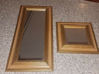 Set Of 2 Pretty Vintage Gold Ornate Wood Framed Wall Mirrors