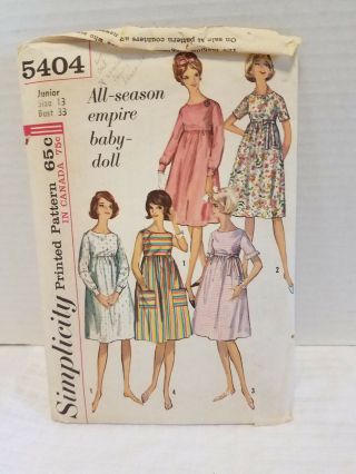 Vintage Simplicity 5404 Junior Size 13 Dress Pattern 1964 Jackie O Style