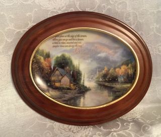 Thomas Kincade Collectable Oval Porcelain Plate Wood Frame 1998 “simpler Times”