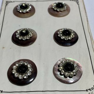 B.  G.  E.  Originals Vintage Rhinestone And Shell 3/4 " Buttons On Shanks Card Of 6