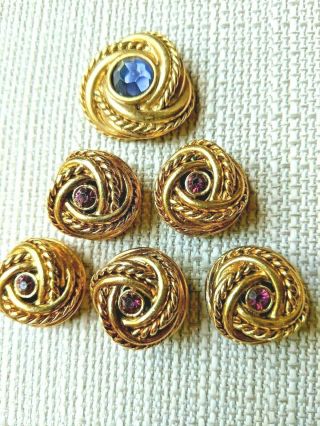 6 Button Covers Faux Amethyst Gold Toned Metal 2 Sizes Vintage