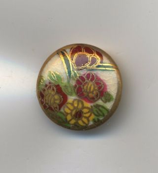 Vintage Red,  Yellow Pink Floral Satsuma Button,  11/16 Antique