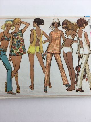 1969 Simplicity 8153 Vtg Sewing Pattern Misses Top Pants Bathing Suit Size 12