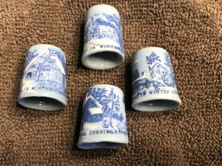 Currier And Ives Porcelain Set Of 4 Thimbles,  Winter Scenes