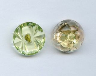 2 Vintage Uranium / Vaseline Glass Buttons - - 1 Dome W/flower Design - - 3/4 "