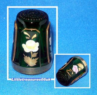 Ullmann German Crystal Hand Painted Green Floral Panels Thimble.