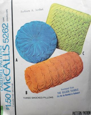 Vtg 1970s Mccall 5262 Smocked Velvet Pillow Bolster Sewing Pattern Uncut Ff