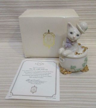 Lenox Pat The Little Irish Cat With Pot Of Gold And Derby Hat Figurine