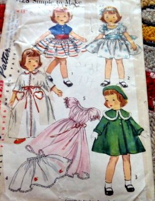 Great Vtg 1950s 14 " Doll Clothing Sewing Pattern
