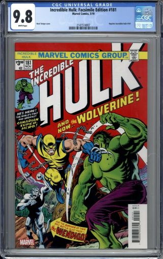 Incredible Hulk 181 Facsimile Edition - Cgc 9.  8 Key Marvel Comics 1st Wolverine