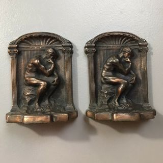 Vintage Bron Met Solid Brass Book Ends The Thinking Man The Thinker Heavy